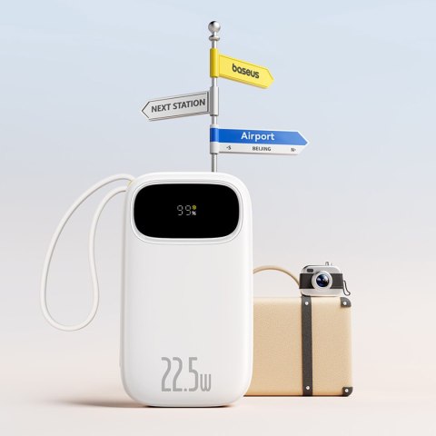 Powerbank 20000mAh 22.5W z wyświetlaczem kablami USB-C iPhone Lightning - biały BASEUS