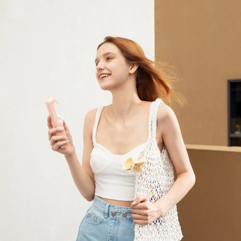 Wiatrak przenośny mini wentylator powerbank latarka USB-A USB-C 4500mAh - różowy Jisulife