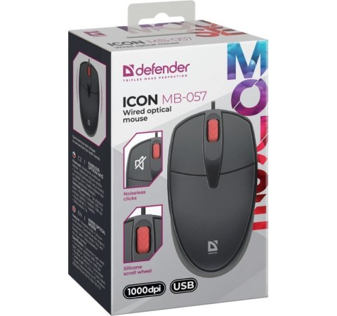 Mysz przewodowa silent click ICON MB-057 1000 DPI Czarna Defender