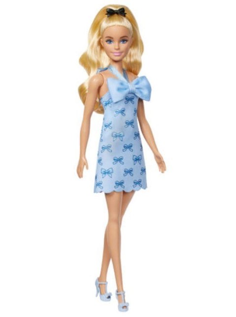 Lalka Barbie Fashionistas Niebieska sukienka w kokardki Mattel