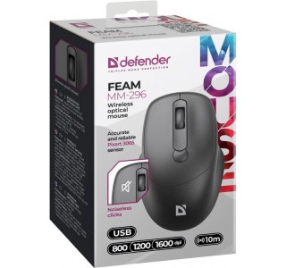 Mysz bezprzewodowa silent click FEAM MM-296 RF 1600 DPI Czarna Defender