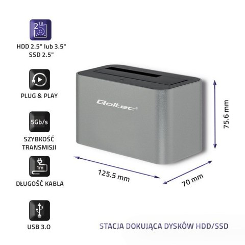 Stacja dokująca dysków HDD/SSD | 2.5"/3.5" SATA | USB 3.0 Qoltec