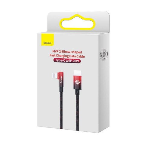 Kabel przewód kątowy MVP 2 z bocznym wtykiem USB-C / iPhone Lightning 2m - czerwony BASEUS