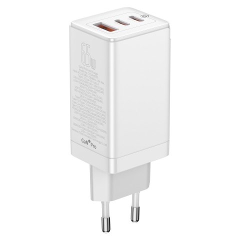 Szybka uniwersalna ładowarka sieciowa GaN3 PRO 2x USB-C / USB + kabel USB-C 65W - biały BASEUS