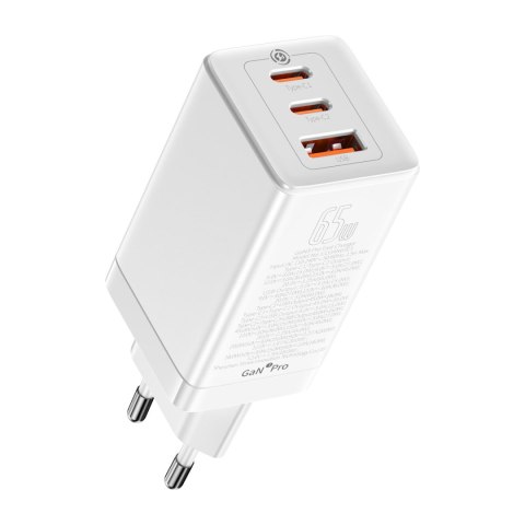 Szybka uniwersalna ładowarka sieciowa GaN3 PRO 2x USB-C / USB + kabel USB-C 65W - biały BASEUS