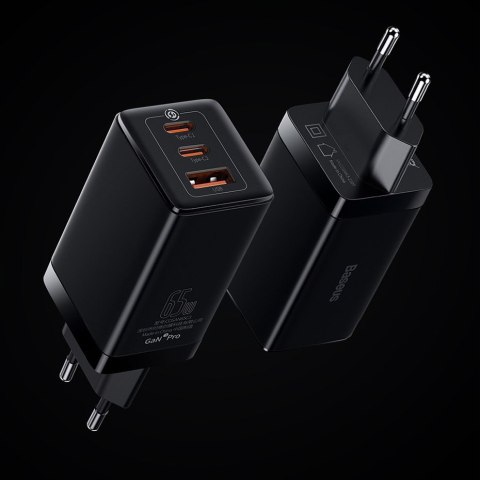 Szybka uniwersalna ładowarka sieciowa GaN3 PRO 2x USB-C / USB + kabel USB-C 65W - biały BASEUS