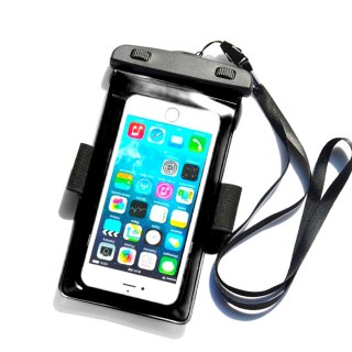 Wodoodporny pokrowiec etui do telefonu z opaską armband PVC - czarne HURTEL