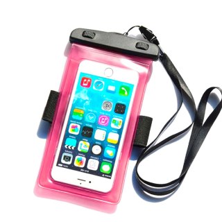 Wodoodporny pokrowiec etui do telefonu z opaską armband PVC - różowe HURTEL