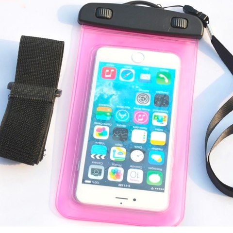 Wodoodporny pokrowiec etui do telefonu z opaską armband PVC - różowe HURTEL