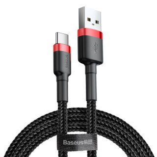 Wytrzymały nylonowy kabel przewód USB - USB-C QC3.0 3A 0.5M czarno-czerwony BASEUS