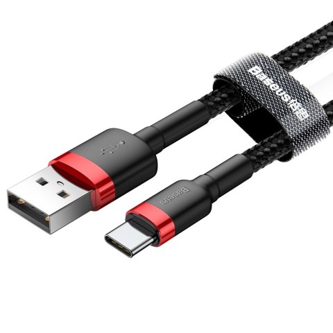 Wytrzymały nylonowy kabel przewód USB - USB-C QC3.0 3A 0.5M czarno-czerwony BASEUS