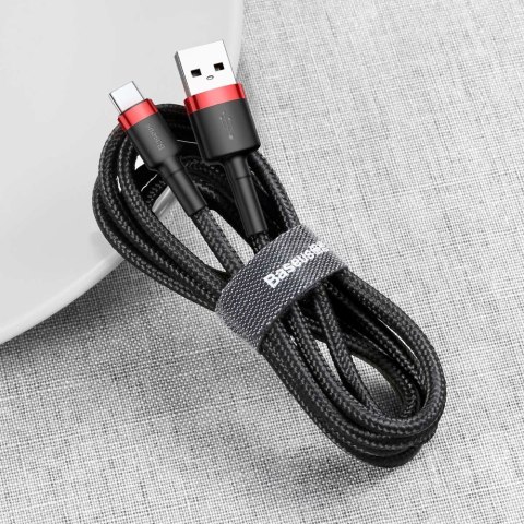 Wytrzymały nylonowy kabel przewód USB - USB-C QC3.0 3A 0.5M czarno-czerwony BASEUS