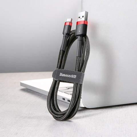 Wytrzymały nylonowy kabel przewód USB - USB-C QC3.0 3A 0.5M czarno-czerwony BASEUS