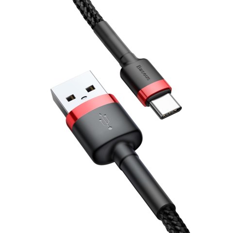 Wytrzymały nylonowy kabel przewód USB - USB-C QC3.0 3A 0.5M czarno-czerwony BASEUS