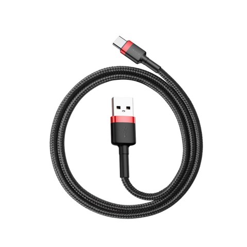 Wytrzymały nylonowy kabel przewód USB - USB-C QC3.0 3A 0.5M czarno-czerwony BASEUS