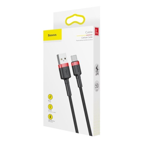 Wytrzymały nylonowy kabel przewód USB - USB-C QC3.0 3A 0.5M czarno-czerwony BASEUS