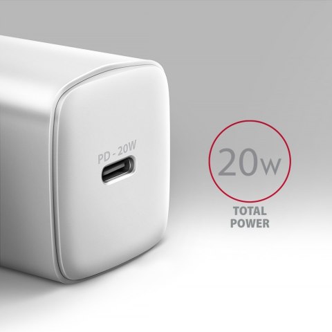 ACU-PD20W Ładowarka sieciowa PD 20W, 1x port USB-C, PD3.0/QC3.0/AFC/FCP/Apple Biała AXAGON
