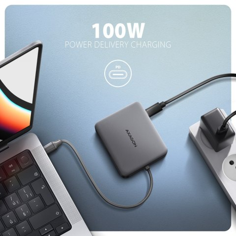 HMC-5HL Wieloportowy hub USB 5in1, 5Gbps, 2x USB-A, HDMI 4K/60Hz, GLAN, PD 100W, 15cm USB-C kabel AXAGON