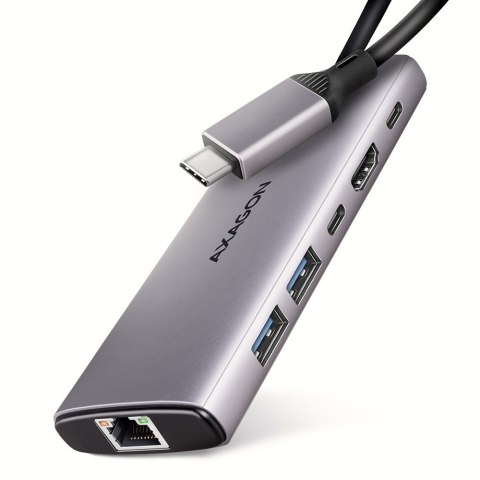 HMC-6G2L Wieloportovy hub USB 6in1, 10Gbps, 2xUSB-A, 1xUSB-C, HDMI 4K/60Hz, PD 100W, GLAN, 15cm USB-C kabel AXAGON