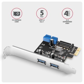 PCEU-232RS Kontroler PCIe 2+2x port USB 3.2 GEN 1, UASP, SP & LP 15-pin SATA zasilacz AXAGON