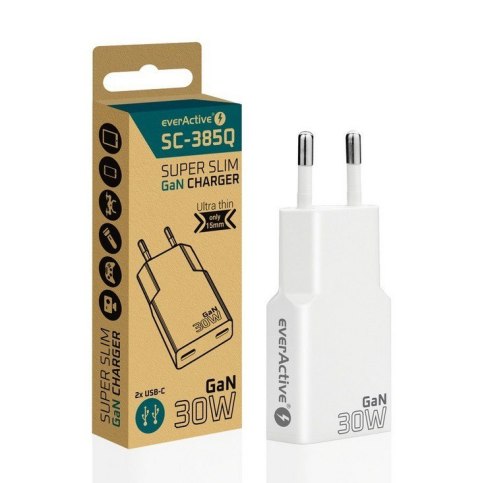 Ładowarka sieciowa SUPER SLIM QC 4+ 30W 2XUSB-C biała SC-385Q EverActive