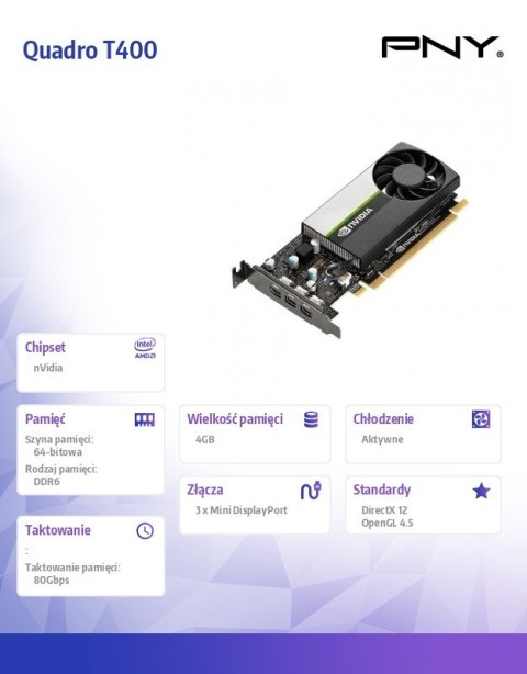 Karta graficzna Quadro T400 4GB DDR6 VCNT400-4GB-PB PNY