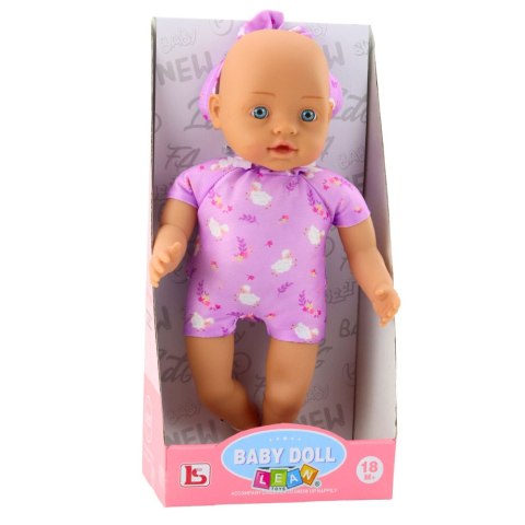 Lalka Niemowlę w Fioletowym Body Miękki Brzuszek Opaska Z Kokardką 31 cm LEAN Toys