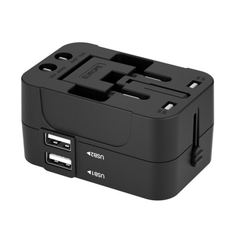 Adapter podróżny ładowarka uniwersalna 24W UE / US / AUS / UK / 2x USB-A - czarny WOZINSKY