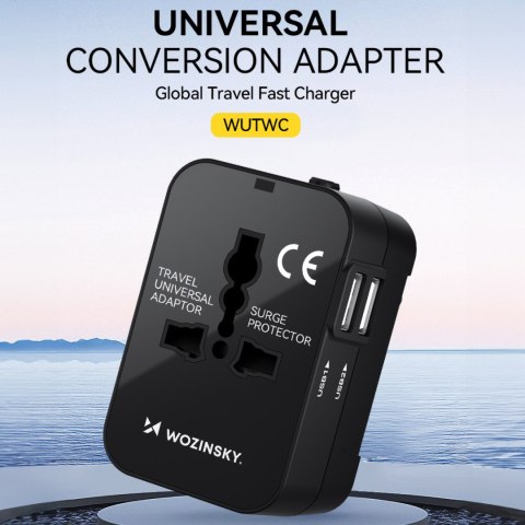 Adapter podróżny ładowarka uniwersalna 24W UE / US / AUS / UK / 2x USB-A - czarny WOZINSKY