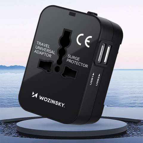 Adapter podróżny ładowarka uniwersalna 24W UE / US / AUS / UK / 2x USB-A - czarny WOZINSKY