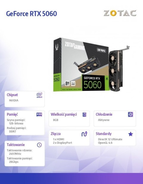 Karta graficzna GeForce RTX 5060 LP 8GB GDDR7 128bit 2DP/HDMI ZOTAC