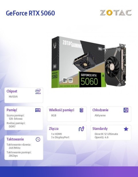 Karta graficzna GeForce RTX 5060 SOLO 8GB GDDR7 128bit 3DP/HDMI ZOTAC