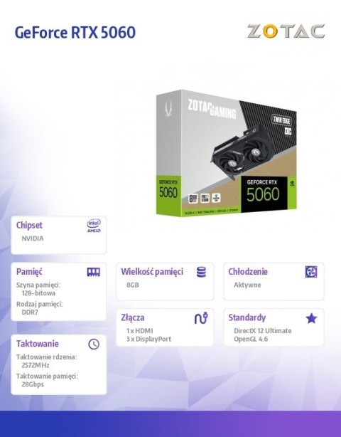 Karta graficzna GeForce RTX 5060 TWIN EDGE OC 8GB GDDR7 128bit 3DP/HDMI ZOTAC