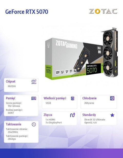 Karta graficzna GeForce RTX 5070 SOLID OC 12GB GDDR7 192bit 3DP/HDMI ZOTAC