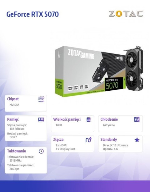 Karta graficzna GeForce RTX 5070 TWIN EDGE 12GB GDDR7 192bit 3DP/HDMI ZOTAC