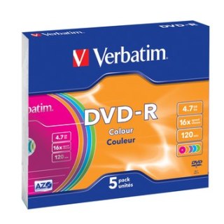 DVD-R 16x 4.7GB 5P Slim Colour 43557 Verbatim