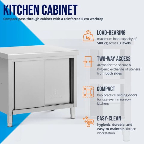 Stół blat roboczy centralny z szafką przelotową STAL 100 x 70 cm Royal Catering