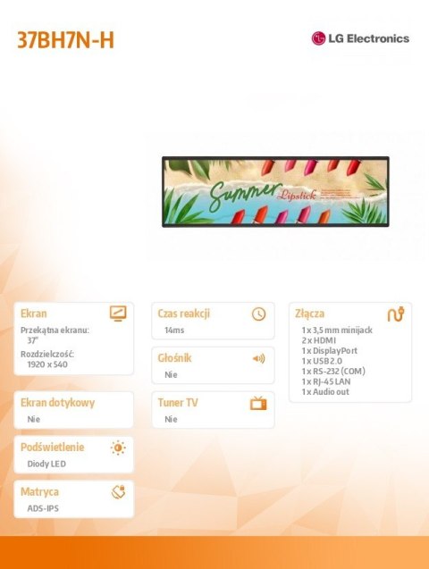 Monitor wielkoformatowy 37BH7N-H Stretch 700cd/m2 32:9 wide LG Electronics