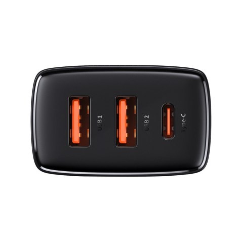 Compact szybka ładowarka sieciowa 2x USB USB-C 30W 3A PD QC czarny BASEUS