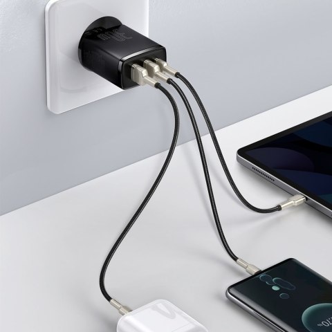 Compact szybka ładowarka sieciowa 2x USB USB-C 30W 3A PD QC czarny BASEUS