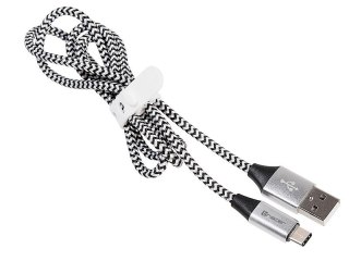 Kabel USB 2.0 Type-C A męski - C męski 1,0m czarno-srebrny Tracer