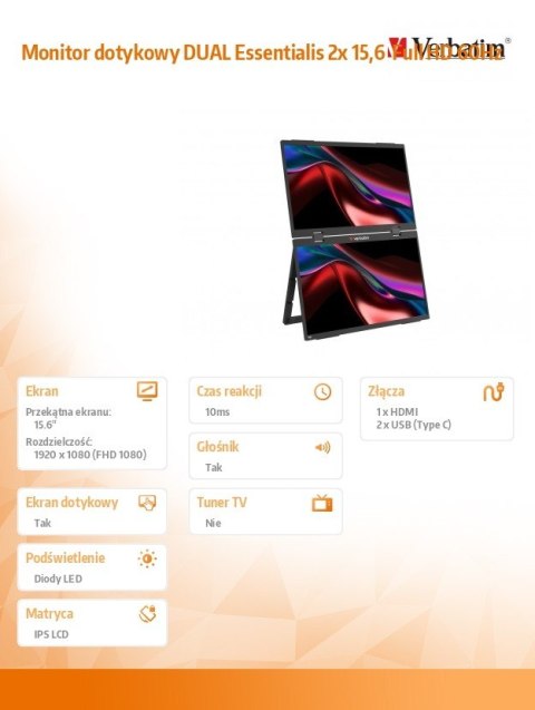 Monitor dotykowy DUAL Essentialis 2x 15,6 Full HD 60Hz Verbatim