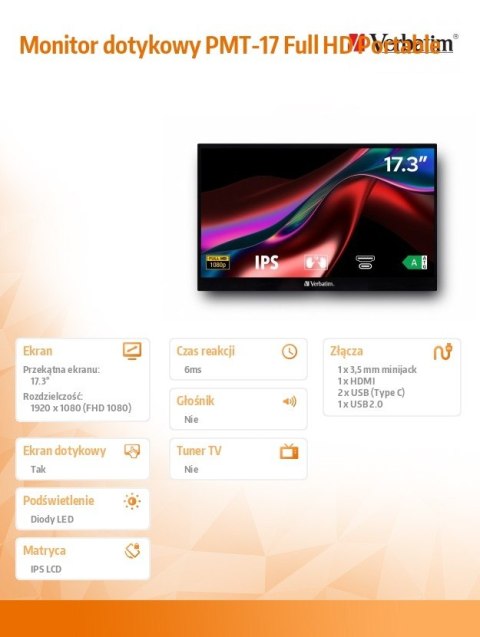 Monitor dotykowy PMT-17 Full HD Portable Verbatim