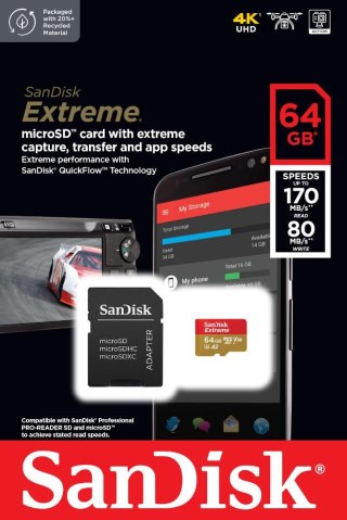 Karta pamięci Extreme microSDXC 64GB 170/80 MB/s A2 V30 U3 SanDisk