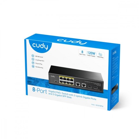 Przełącznik GS1010P 8-Port Gigabit PoE+ Switch with 2 Gigabit Uplink ports and 2 Gigabit SFP slot 120W Cudy