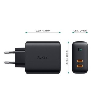 PA-D2 ładowarka sieciowa 2xUSB C PD Power Delivery 3.0 36W 6A Dynamic Detect AUKEY