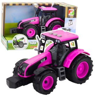 Traktor Farmerski Rolniczy Na Baterie Światła Dźwięki Różowy LEAN Toys