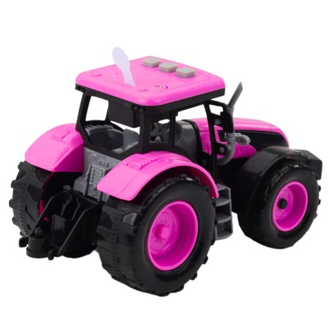 Traktor Farmerski Rolniczy Na Baterie Światła Dźwięki Różowy LEAN Toys