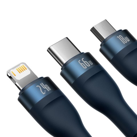 3w1 Kabel przewód do szybkiego ładowania USB-A do USB-C microUSB Lightning 66W 480Mb/s 1.2m niebieski BASEUS