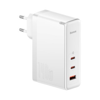 GaN5 Pro szybka ładowarka 2x USB-C + USB 140W biała BASEUS